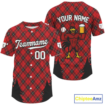 Custom Red Caro Funny Rooster Baseball Christmas Shirt For Men Xmas Funny Baseball Jerseys NYN1501