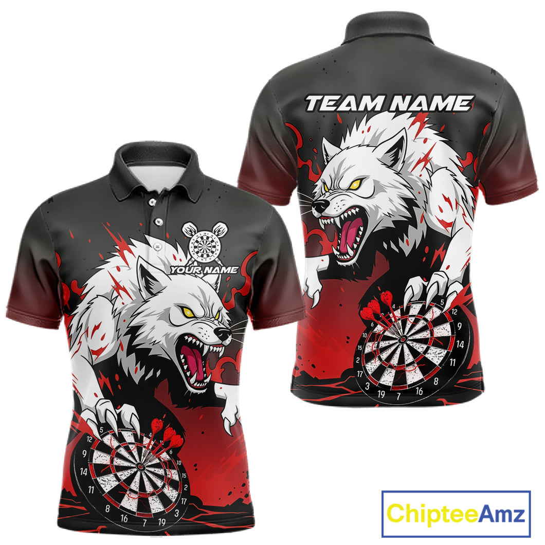Custom Black & Red Horror Wolf 3D Dartboard Dart Men Polo Jerseys Dart Team Shirts NYN1754