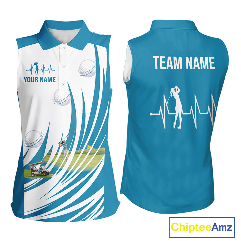 Women White And Blue Golf Shirts Sleeveless Golf Clothing Custom White Polo Golf Shirts, Gifts For The Golfer NYN2933