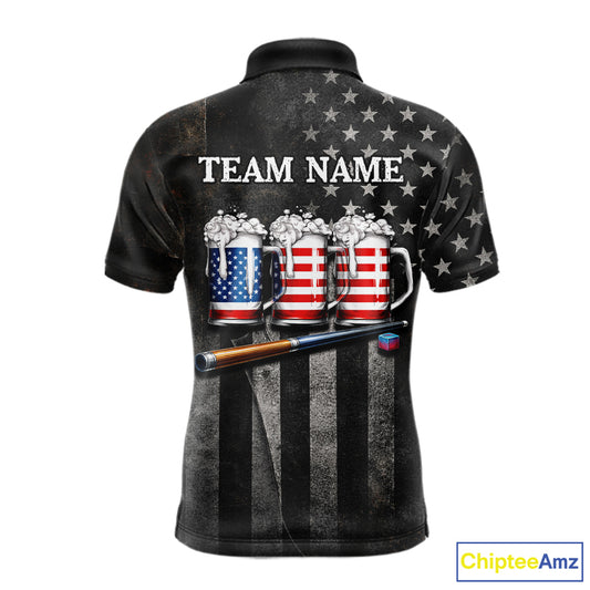 Grunge US Flag Beer Pool 8 Ball & 9 Ball Men Billiard Shirt Custom Patriotic Billiard Team Attire NYN2560