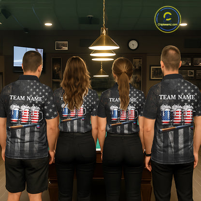 Grunge US Flag Beer Pool 8 Ball & 9 Ball Women's Billiard Shirt Custom Patriotic Billiard Team Attire NYN2560