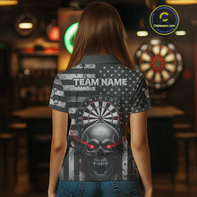Load image into Gallery viewer, Grey American Flag Red Skull Custom Women Polo Dart Shirt Grunge Patriotic Dart Jerseys NYN1768