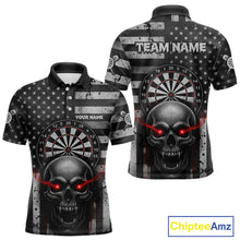 Load image into Gallery viewer, Grey American Flag Red Skull Custom Mens Polo Dart Shirt Grunge Patriotic Dart Jerseys NYN1768
