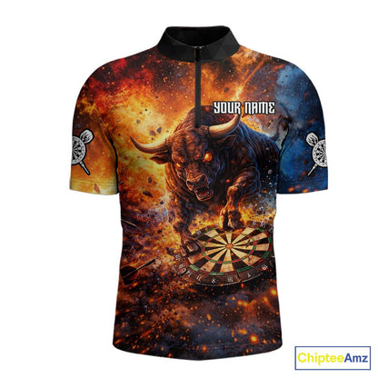 Colorful Splatter Funny Bull Cracked Dartboard Men Dart Quarter-Zip Shirts Custom Dart Team Jerseys NYN2730