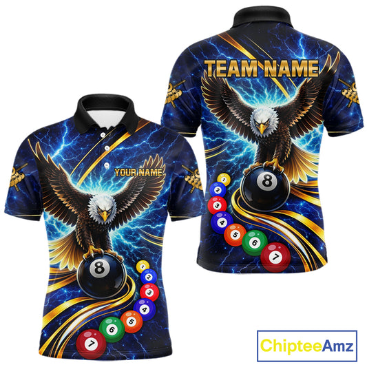 Thunder Lightning Blue Horror Eagle 8 Ball Pool Billiard Shirt For Men Custom Billiard Team Jersey NYN2939
