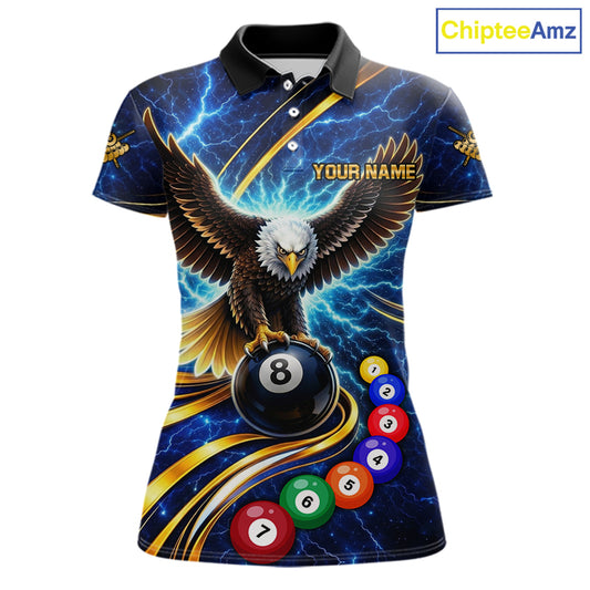 Thunder Lightning Blue Horror Eagle 8 Ball Pool Billiard Shirt For Women Custom Billiard Team Jersey NYN2939