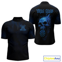 Load image into Gallery viewer, Custom Black And Blue Skull Dart 1/4-Zip Shirt For Men Dartboard Skull Grunge Dart Jerseys NYN1524