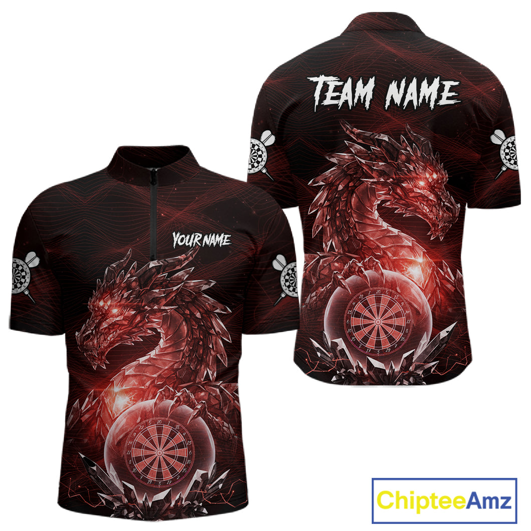 Red Dartboard Lightning Dragon Stone Custom Mens Polo Dart Shirt Dart Team Jerseys NYN1780