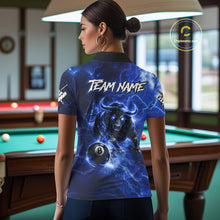 Load image into Gallery viewer, Thunder Lightning Blue Funny Bull 8 Ball Pool Women Billiard Shirt Custom Billiard Team Attire NYN2732