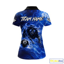 Load image into Gallery viewer, Thunder Lightning Blue Funny Bull 8 Ball Pool Women Billiard Shirt Custom Billiard Team Attire NYN2732