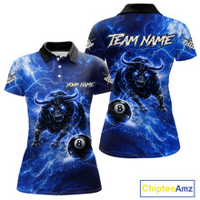 Load image into Gallery viewer, Thunder Lightning Blue Funny Bull 8 Ball Pool Women Billiard Shirt Custom Billiard Team Attire NYN2732