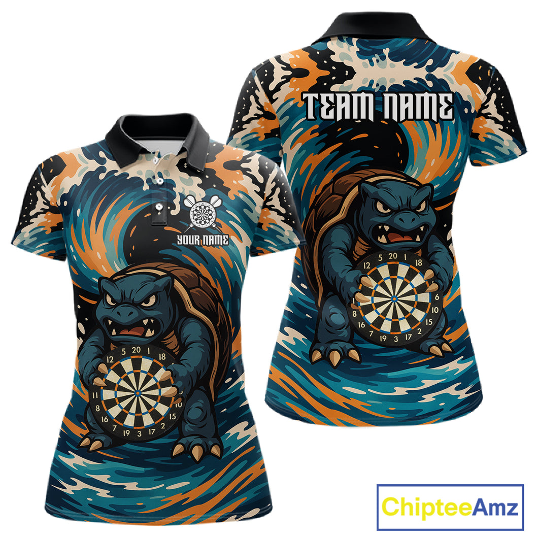Custom Blue And Orange Turtle Dartboard Funny Dart Women Polo Shirt Dart Jerseys NYN1532