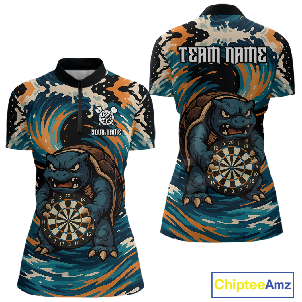 Custom Blue And Orange Turtle Dartboard Funny Dart Women Quarter-Zip Shirt Dart Jerseys NYN1532