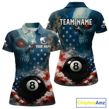 Load image into Gallery viewer, American Flag Skull Smoke 8 Ball Billiard 3D Shirt For Women Personalized Pool Billiard Team Attire NYN2745
