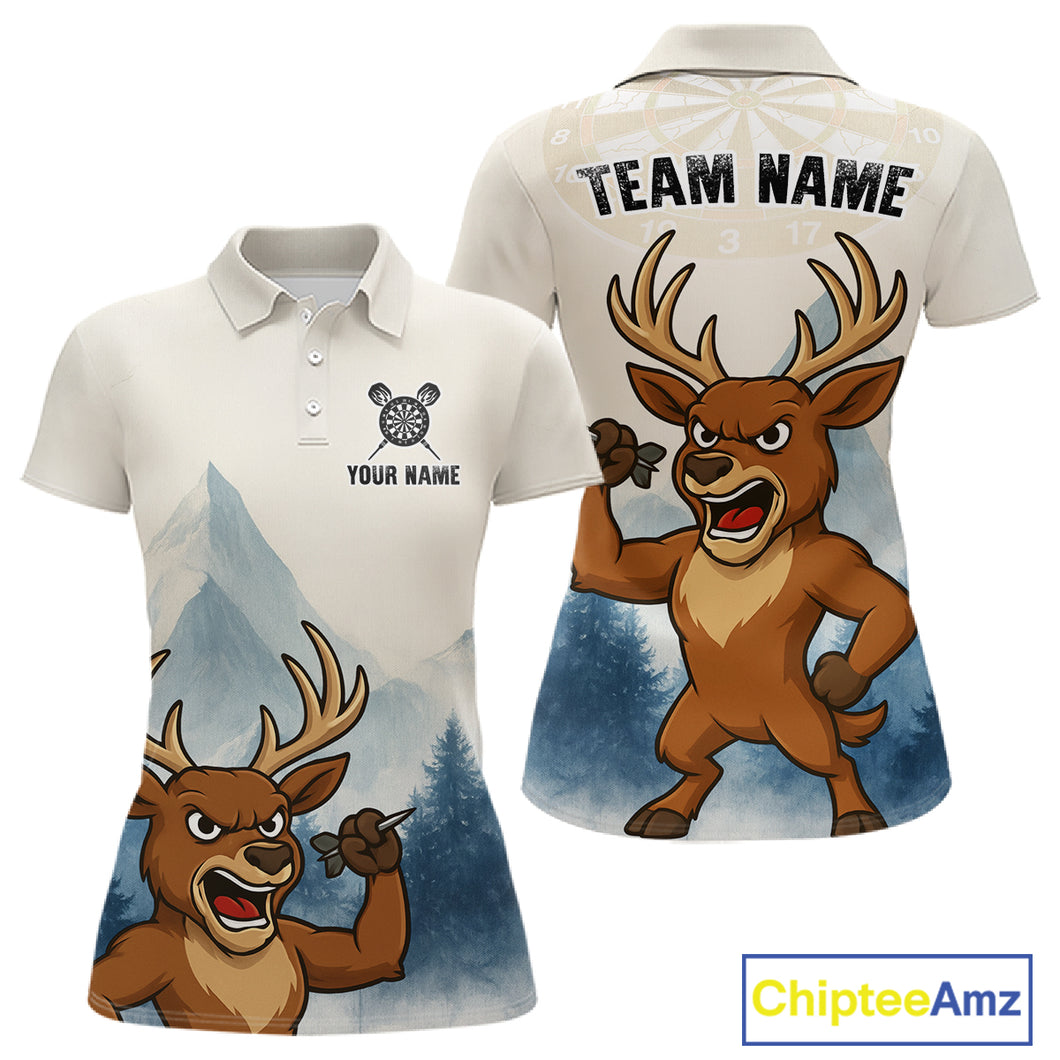 Custom Icy Brown Deer Dart Arrow Dart Team Women Polo Shirt Funny Dart Jerseys NYN1539
