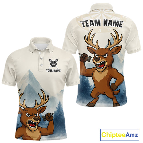 Custom Icy Brown Deer Dart Arrow Dart Team Men Polo Shirt Funny Dart Jerseys NYN1539
