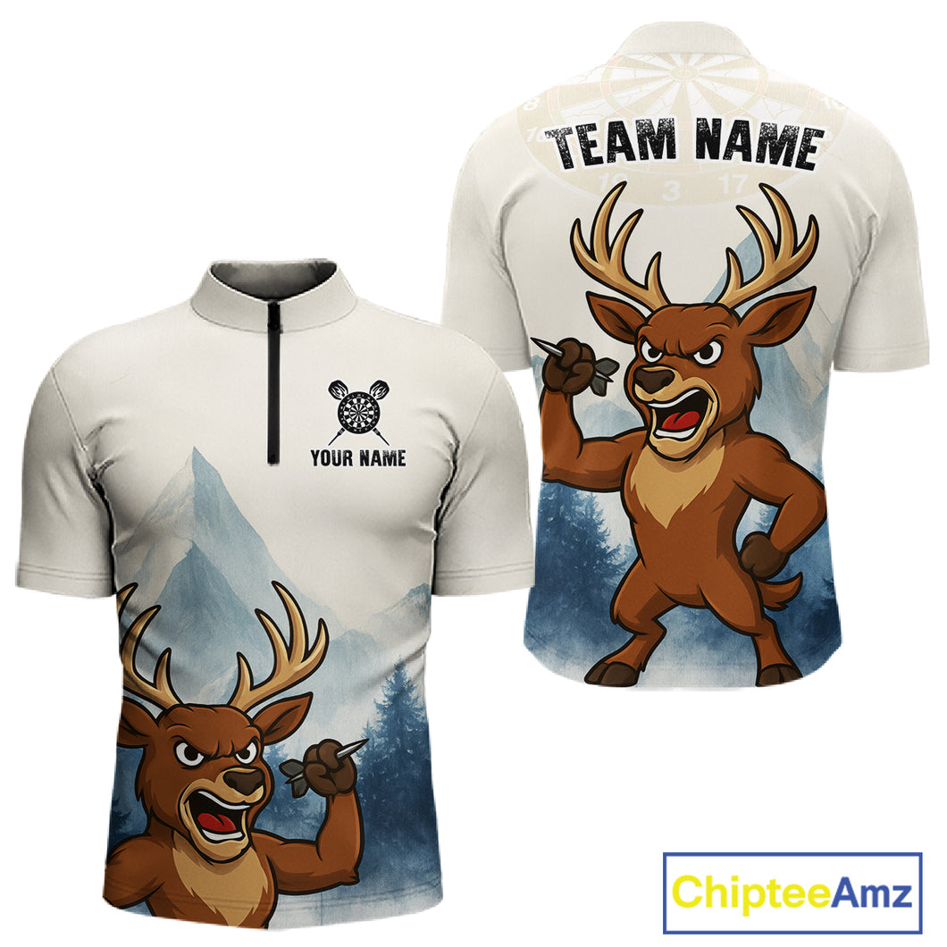 Custom Icy Brown Deer Dart Arrow Dart Team Men Quarter-Zip Shirt Funny Dart Jerseys NYN1539