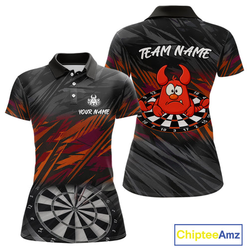 Custom Black Orange Funny Lobster Grunge Dart Women Polo Shirt Dart Team Jerseys NYN1541