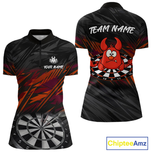 Custom Black Orange Funny Lobster Grunge Dart Women Quarter-Zip Shirt Dart Team Jerseys NYN1541