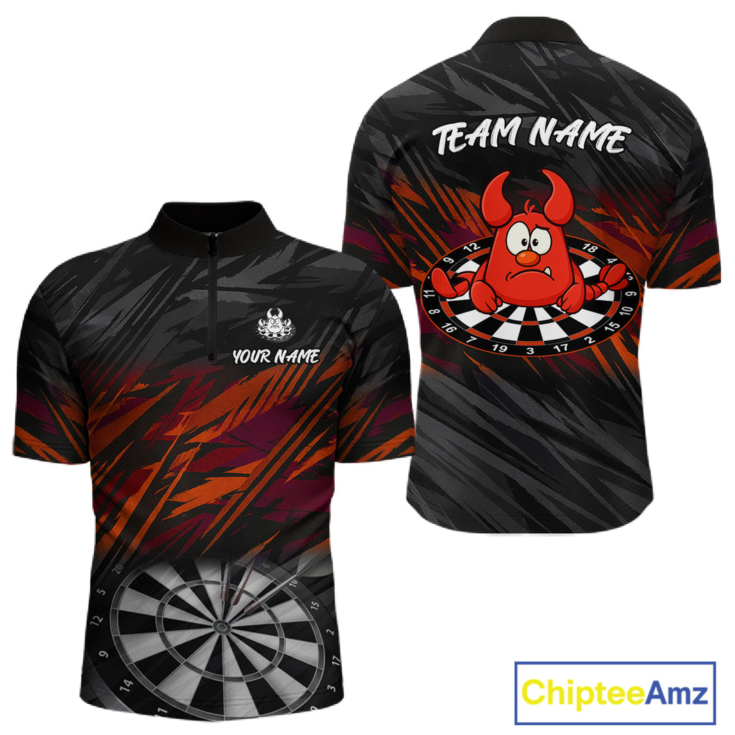 Custom Black Orange Funny Lobster Grunge Dart Men Quarter-Zip Shirt Dart Team Jerseys NYN1541
