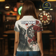 Load image into Gallery viewer, Custom Red Grunge Roses Grim Reaper Dartboard Dart Polo Shirt For Women Dart Team Jerseys NYN1546