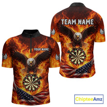 Load image into Gallery viewer, Personalized Eagle US Flag Fire Flame Dartboard Men Darts 1/4-Zip Shirt Custom Darts Team Jersey|Red NYN2584