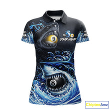 Load image into Gallery viewer, Funny Shark Waving Pool 8 Ball &amp; 9 Ball Billiard Shirt For Women Personalized Ball Billiard Attire NYN2590