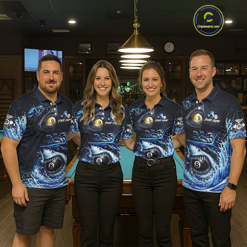 Funny Shark Waving Pool 8 Ball & 9 Ball Billiard Shirt For Men Personalized Ball Billiard Attire NYN2590