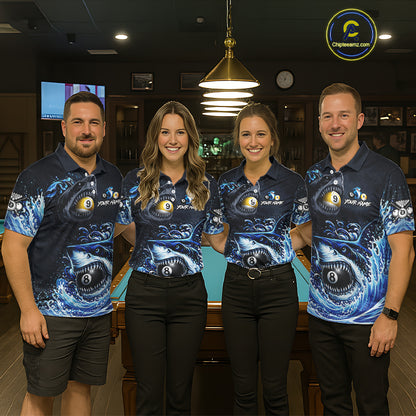 Funny Shark Waving Pool 8 Ball & 9 Ball Billiard Shirt For Men Personalized Ball Billiard Attire NYN2590