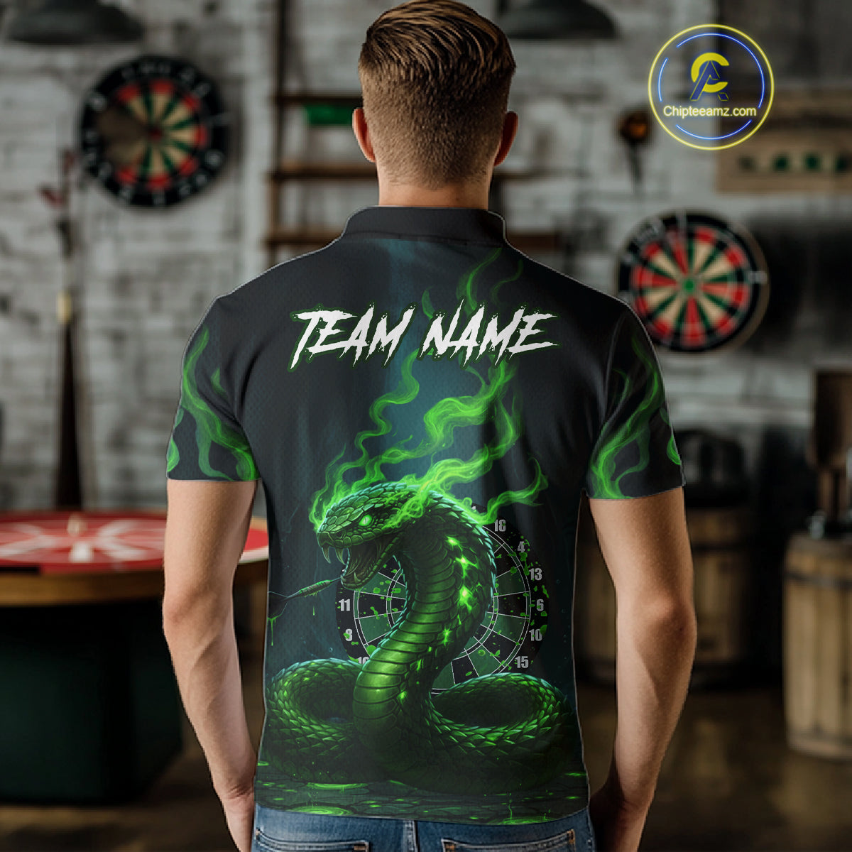 Custom Green Smokes Funny Cobra Dartboard Men Darts Polo Shirt, Outfits Dart Jerseys NYN1813