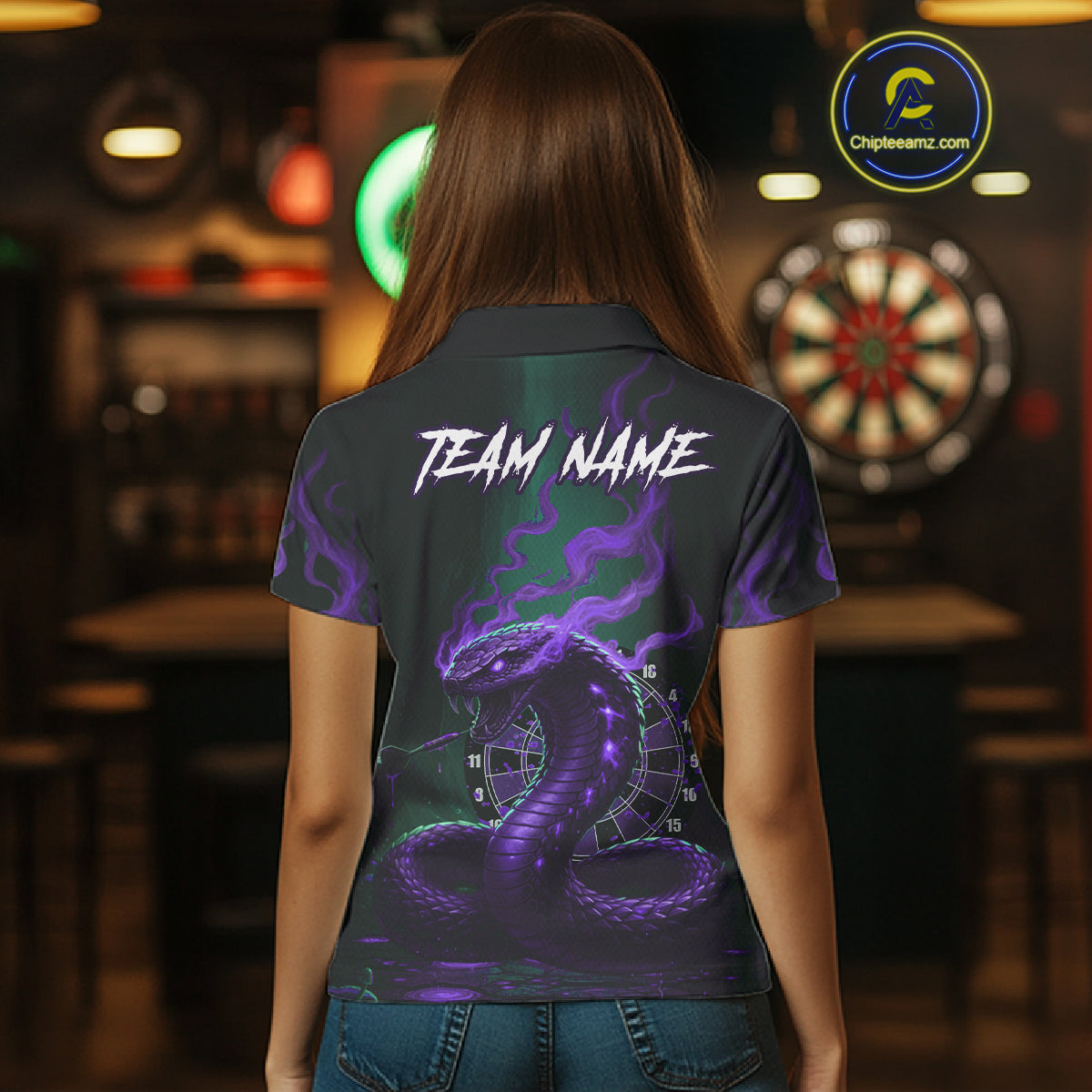 Custom Purple Smokes Funny Cobra Dartboard Women Darts Polo Shirt, Outfits Dart Jerseys NYN1814