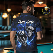 Load image into Gallery viewer, Blue Crown Skull Holding Thunder Pool 8 Ball Billiard Shirt For Men Custom Billiard Team Attire NYN2602