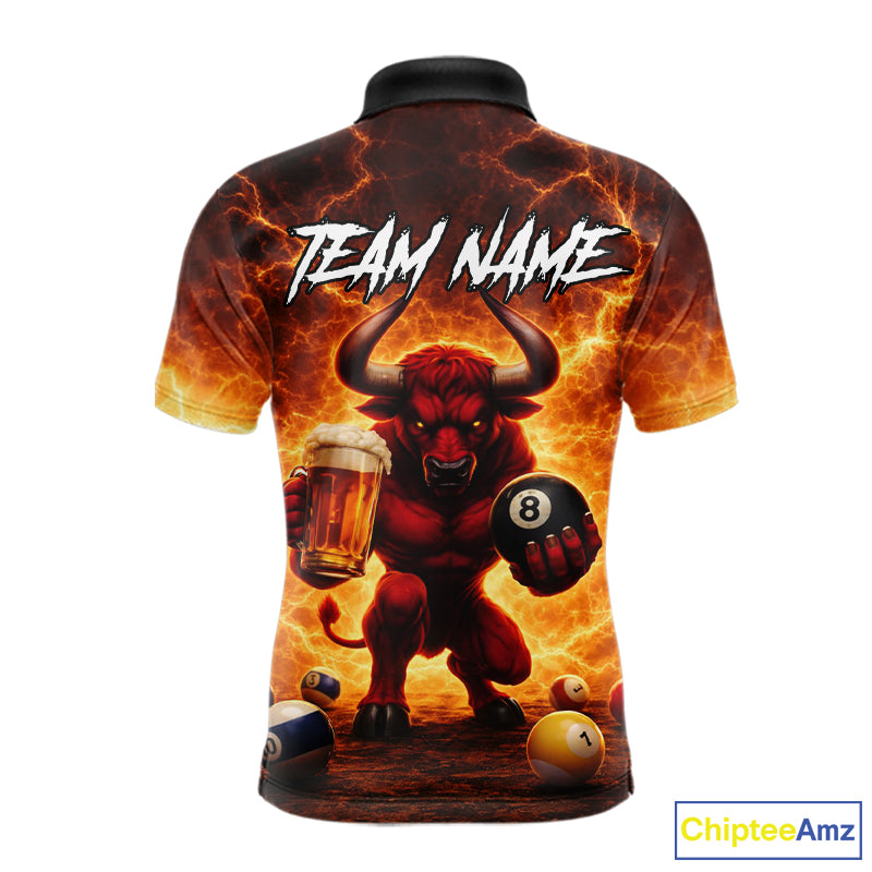 Yellow Lightning Funny Bull Pool 8 Ball Men Billiard Polo & 1/4-Zip Shirt Custom Billiard Attire NYN2606