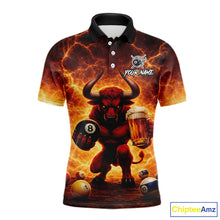 Load image into Gallery viewer, Yellow Lightning Funny Bull Pool 8 Ball Men Billiard Polo &amp; 1/4-Zip Shirt Custom Billiard Attire NYN2606