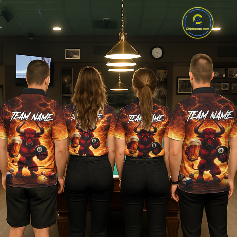 Yellow Lightning Funny Bull Pool 8 Ball Women Billiard Polo & 1/4-Zip Shirt Custom Billiard Attire NYN2606