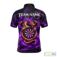 Load image into Gallery viewer, Gold Horror Dragon Hold Dartboard Men Darts Polo Shirt Custom Purple Grunge Darts Team Jersey NYN2609