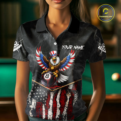 Smoke Grunge US Flag Eagle 8 Ball Cue Billiard Pool Shirt For Women Custom Patriotic Billiard Appeal NYN2763