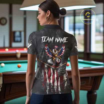 Smoke Grunge US Flag Eagle 8 Ball Cue Billiard Pool Shirt For Women Custom Patriotic Billiard Appeal NYN2763