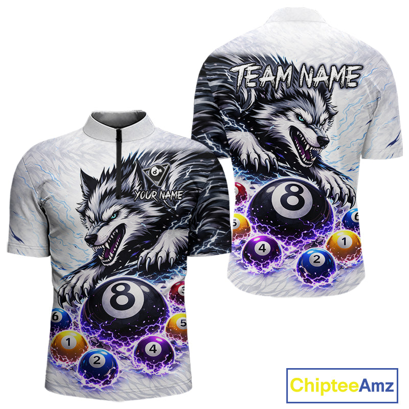 Funny Black-White Wolf Thunder Pool Ball Billiard Shirt For Men Custom Ball 8 Billiard Attire NYN2614