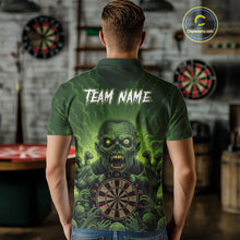 Load image into Gallery viewer, Custom Green Multi Zombie Grunge Dartboard Darts Polo Shirt For Men Skull Dart Jerseys NYN1835