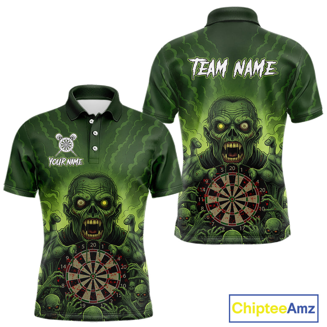 Custom Green Multi Zombie Grunge Dartboard Darts Polo Shirt For Men Skull Dart Jerseys NYN1835