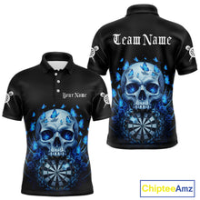 Load image into Gallery viewer, Custom Blue Butterflies Skull Head Flowers Dartboard Men Darts Polo Shirt, Dart Jerseys NYN1839