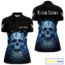 Load image into Gallery viewer, Custom Blue Butterflies Skull Head Flowers Dartboard Women Darts Quarter-Zip Shirt, Dart Jerseys NYN1839