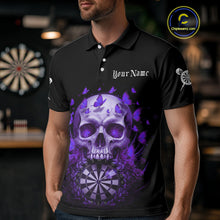 Load image into Gallery viewer, Custom Purple Butterflies Skull Head Flowers Dartboard Men Darts Polo Shirt, Dart Jerseys NYN1840
