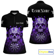 Load image into Gallery viewer, Custom Purple Butterflies Skull Head Flowers Dartboard Women Darts Quarter-Zip Shirt, Dart Jerseys NYN1840