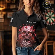 Load image into Gallery viewer, Custom Red Butterflies Skull Head Flowers Dartboard Women Darts Polo Shirt, Dart Jerseys NYN1841