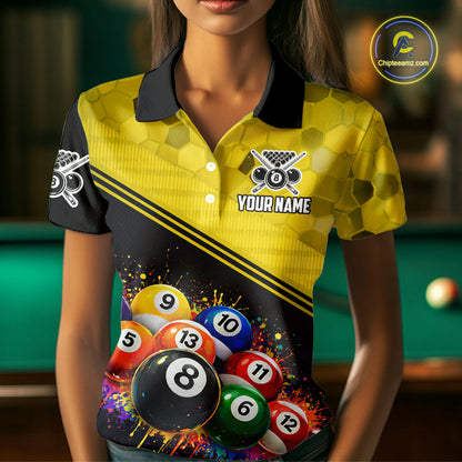 Custom Colorful Splash Ball Billiard Shirt For Women Personalized Cue Billiard Attire Gifts NYN2337