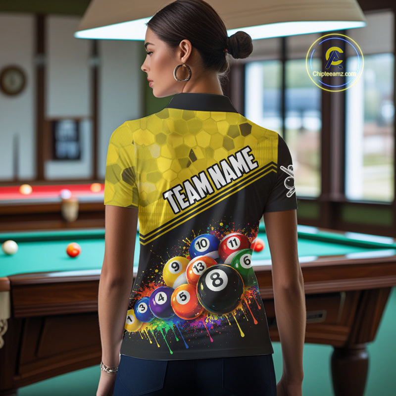 Custom Colorful Splash Ball Billiard Shirt For Women Personalized Cue Billiard Attire Gifts NYN2337