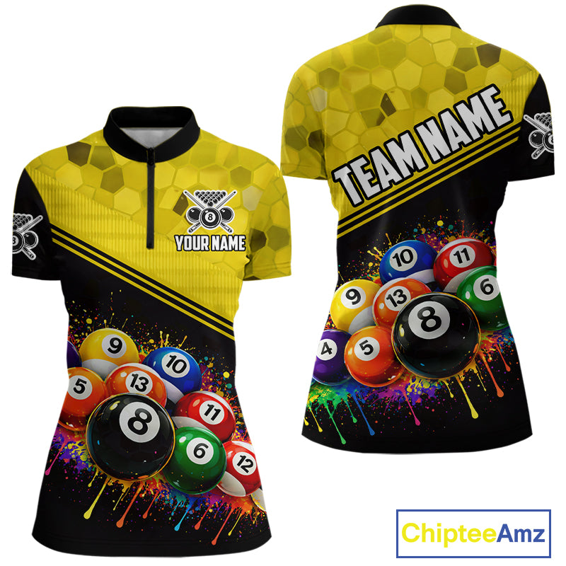 Custom Colorful Splash Ball Billiard Shirt For Women Personalized Cue Billiard Attire Gifts NYN2337