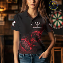 Load image into Gallery viewer, Custom Black And Red Flames Roses Dartboard Women Darts Polo Shirt, Dart Team Jerseys NYN1845